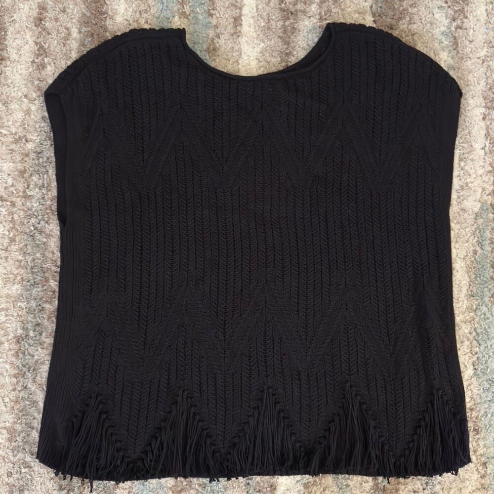 NIC+ZOE Black Knit Sleeveless Fringe Top XL
